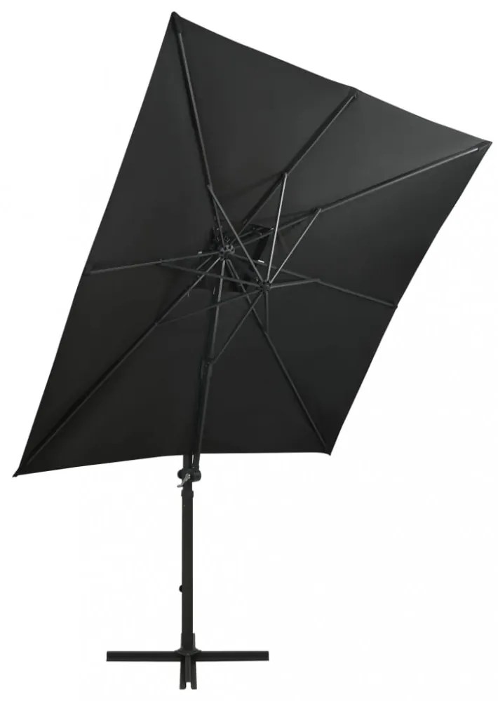fekete konzolos napernyő rúddal és LED-fényekkel 250 cm