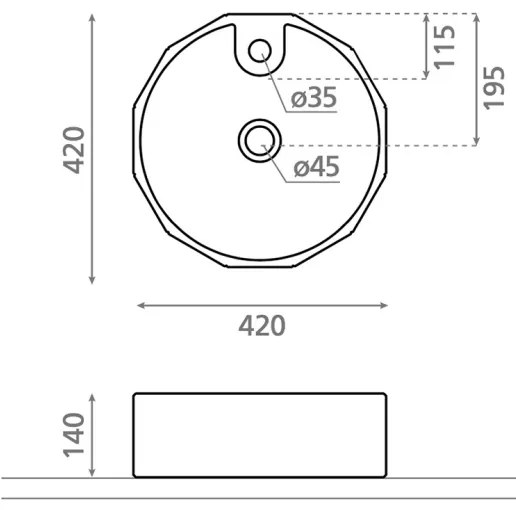 Bathco 4158 - CIRCUS ráépíthető mosdó, átmérő 42 cm, porcelán/fehér