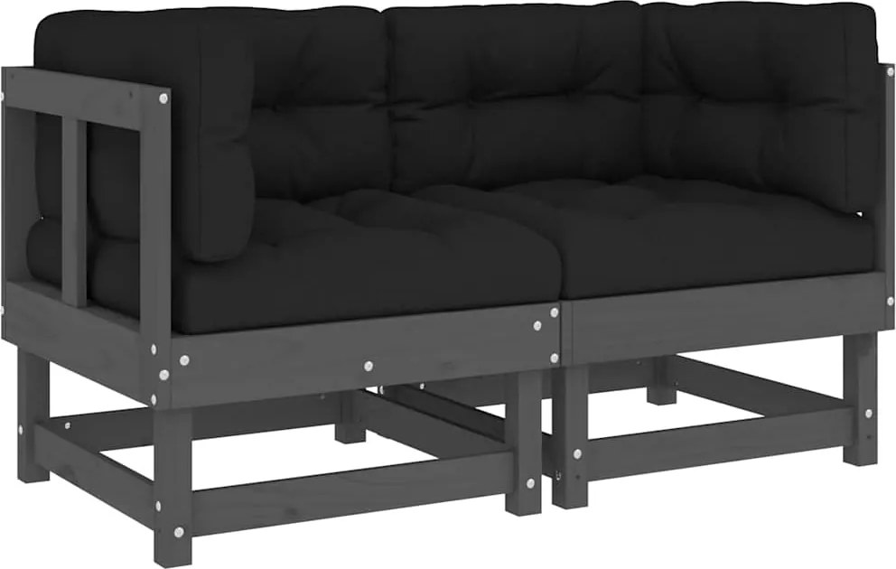 vidaXL 2 db szürke tömör fenyőfa sarokkanapé párnákkal