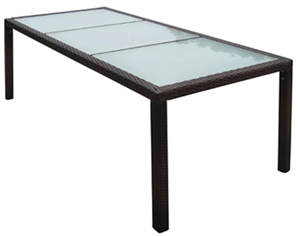 vidaXL barna polyrattan és üveg kerti asztal 190 x 90 x 75 cm