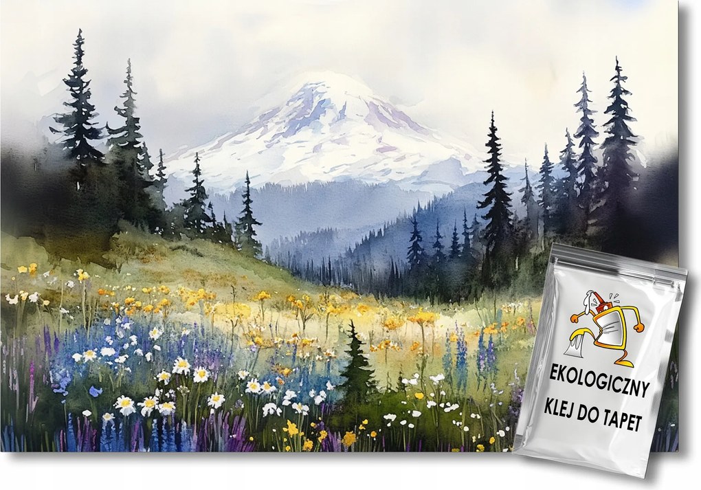 Fotótapéta Flizelina Tájkép Hegyek Erdő Rét Csarnok Virágok Tavasz 250x175 ragasztó