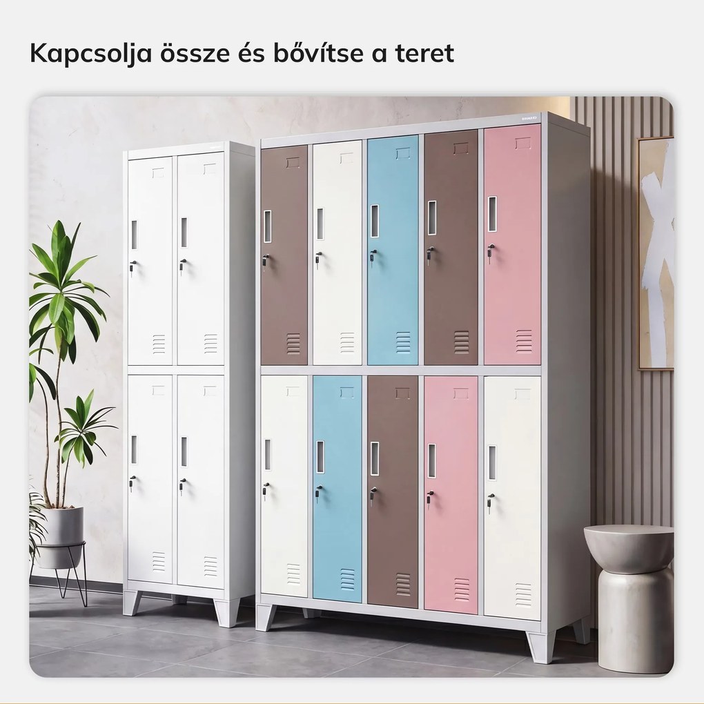 BOZP öltözőszekrény 10 ajtós szürke-pasztell: BARTEK 1360 x 1720 x 450 mm