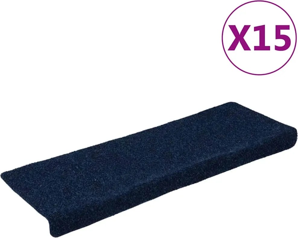 vidaXL 15 db öntapadós lépcsőszőnyeg, 65 x 21 x 4 cm, sötétkék, téglalap alakú széllel