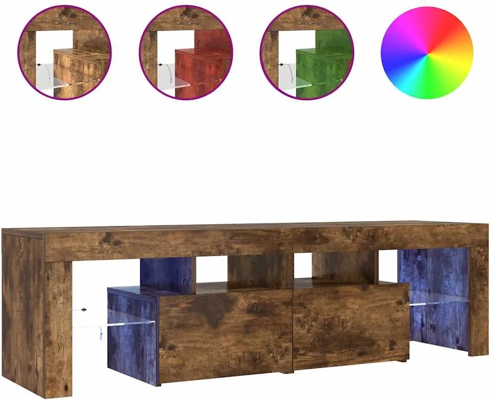 vidaXL füstös tölgy színű TV-szekrény LED-lámpákkal 140 x 36,5 x 40 cm