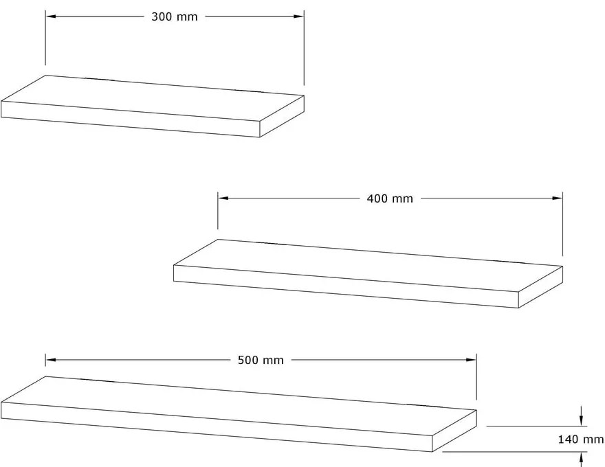 Polc készlet tölgyfa dekorral 3 db-os Leila - Kalune Design