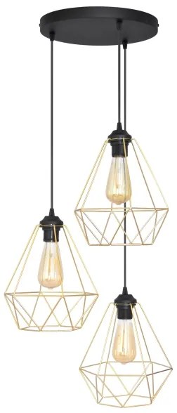 Csillár zsinóron KARO 3xE27/15W/230V arany/fekete