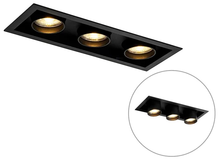 Modern beépíthető spotlámpa fekete állítható 3-lámpás - Roof