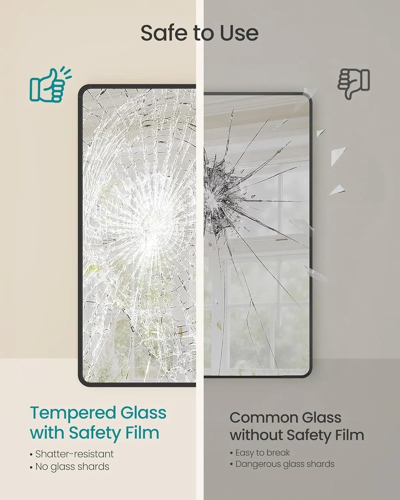 SONGMICS fürdőszobai tükör, falra szerelhető kozmetikai tükör, téglalap alakú, alumínium keret