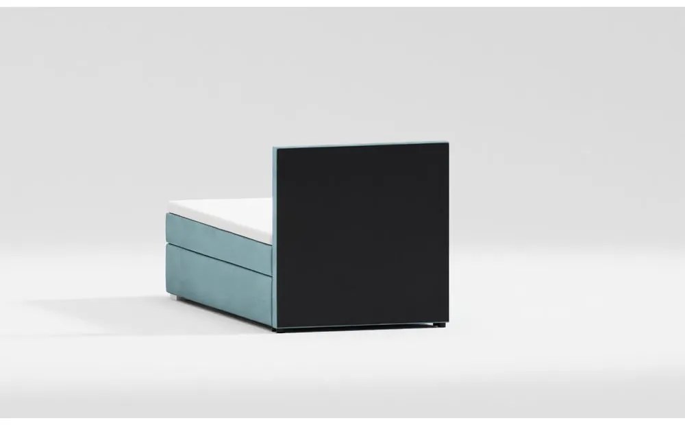 Világoskék kárpitozott ágyneműtartós egyszemélyes ágy ágyráccsal 100x200 cm Bunny – Ropez