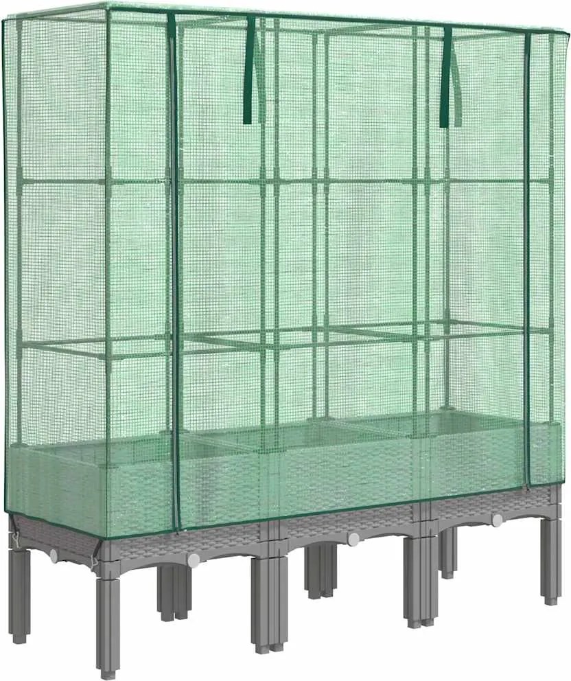 vidaXL rattan megjelenésű magaságyás melegháztakaróval 120x40x140 cm