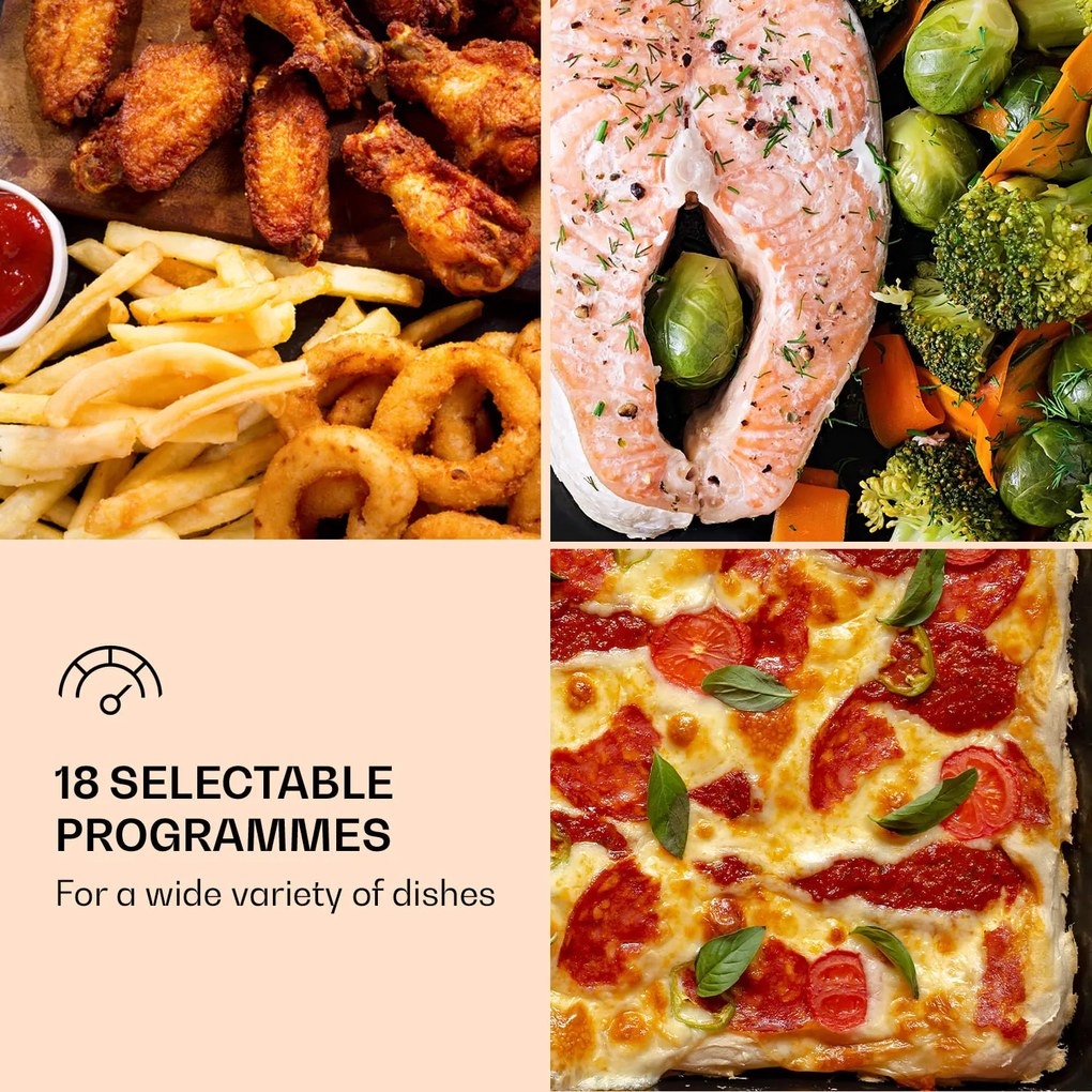 Klarstein Vigor Air, forrólevegős fritőz, 1800 W, 30 l, 18 program, felső és alsó fűtés