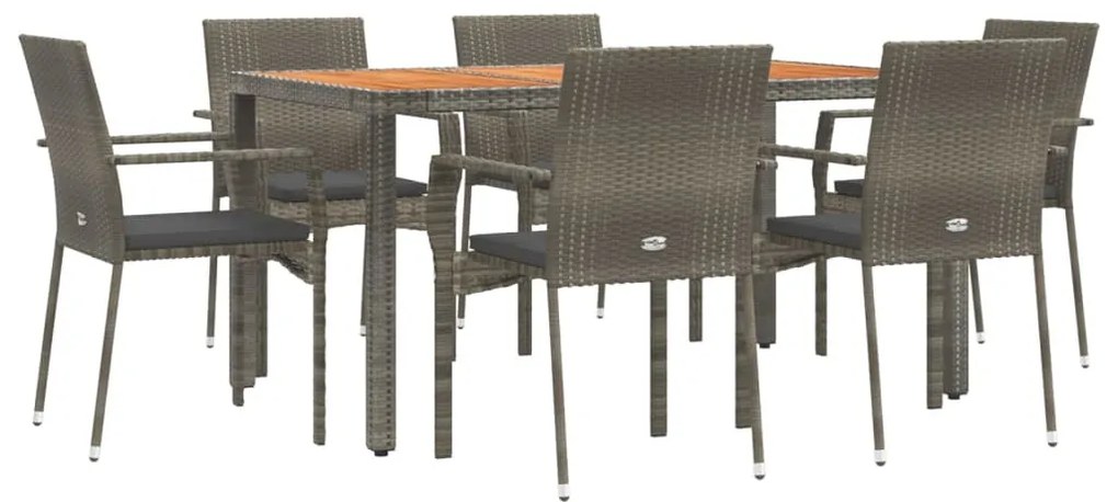 7 részes szürke polyrattan kerti étkezőgarnitúra párnával