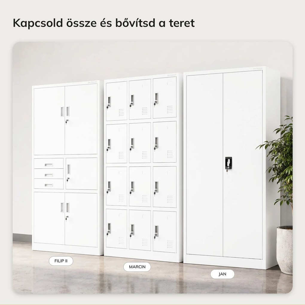 BHP szociális szekrényke rekeszekkel, fehér, 900x1850x400 mm: MARCIN