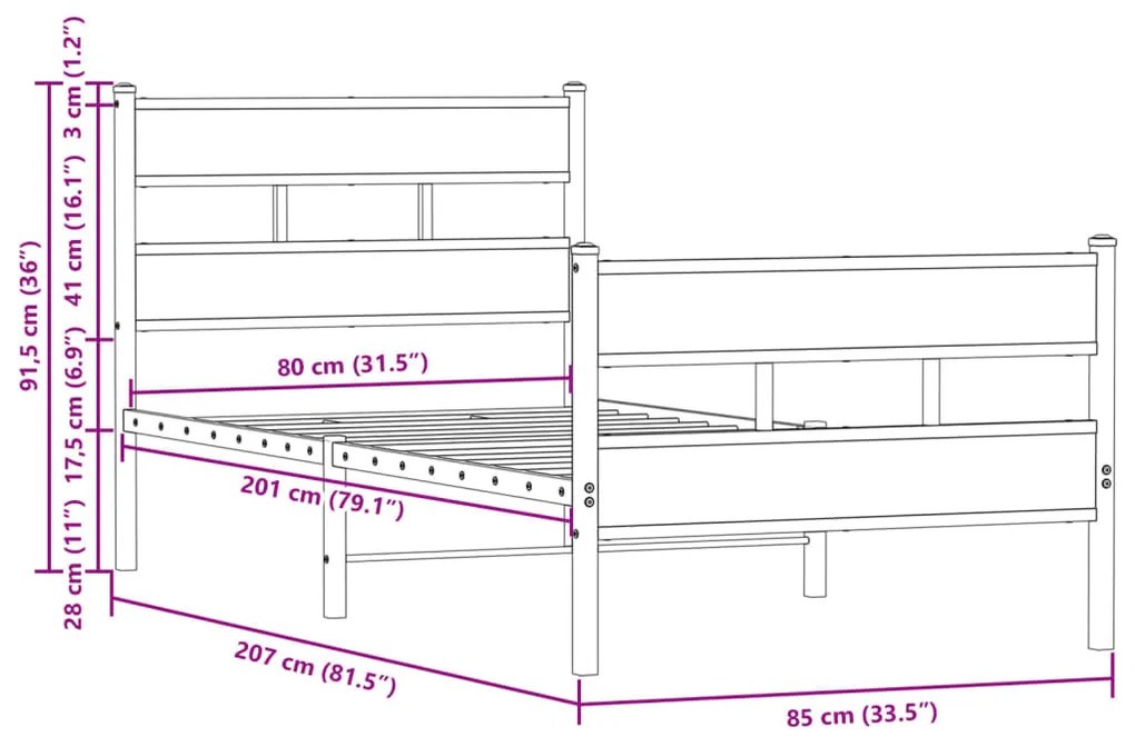 ágykeret fejtámlával és lábtámasszal matrac nélkül 80 x 200 cm