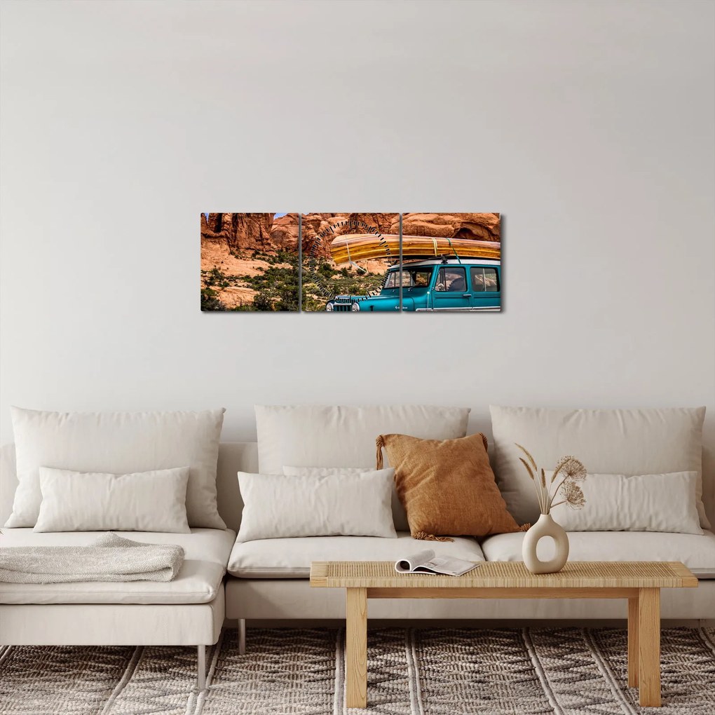 Terepjáró a hegyekben képe (órával) (90x30 cm)