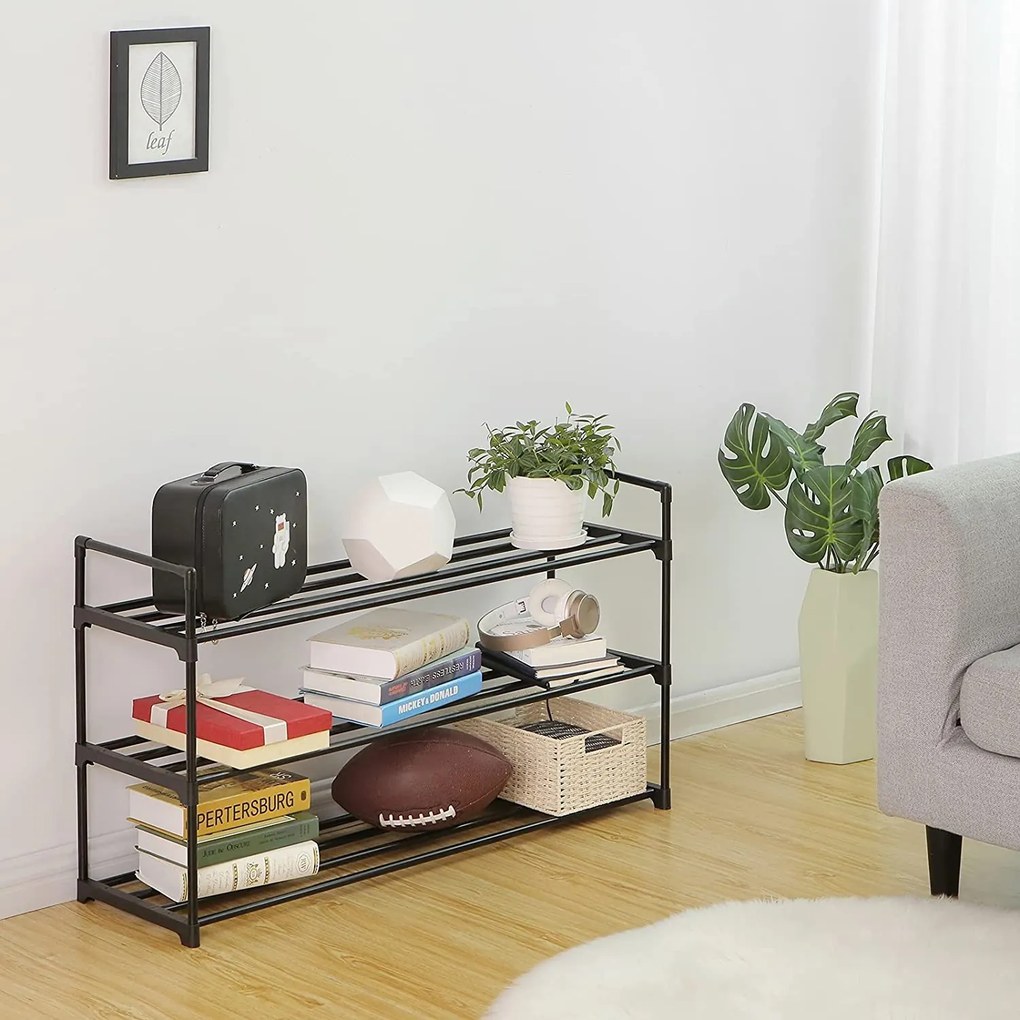 Cipőtartó állvány, 3 szintes 12-15 pár cipőhöz, 30 x 92 x 54 cm, fekete