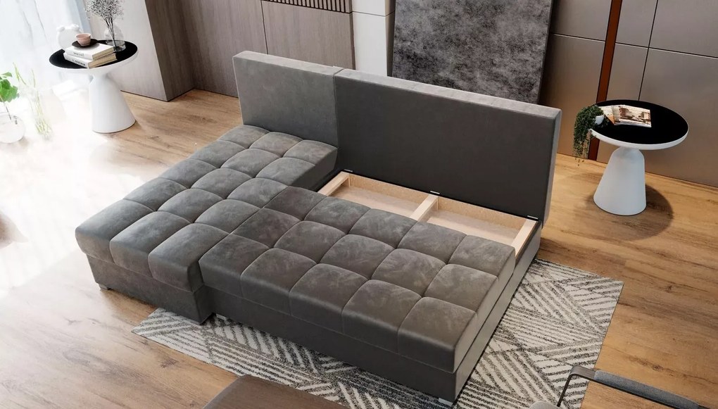 AKCIÓ Sötétzöld kihúzható sarokkanapé ZENA, mindkét oldalas II. osztályú