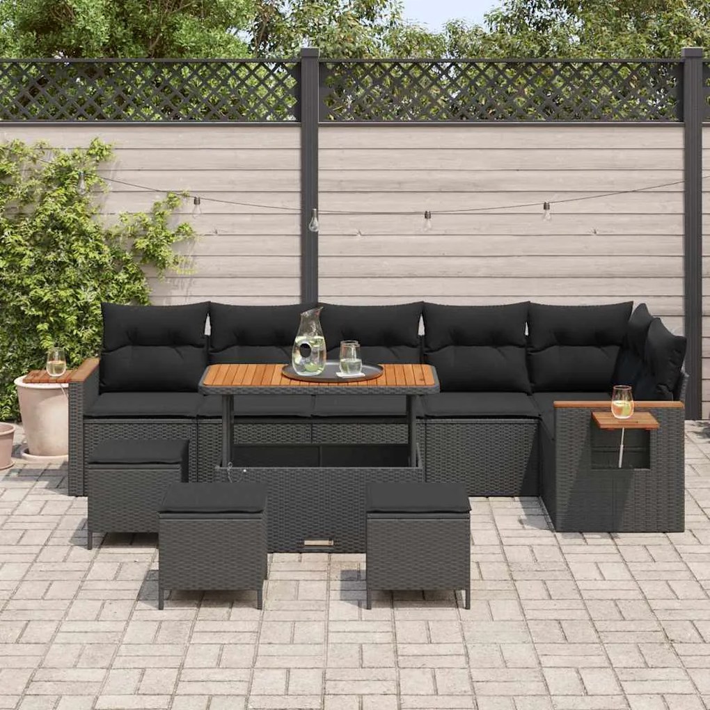 Kerti Kanapé Szett párnával 10 pcs Fekete 110 x 55 x 71 cm