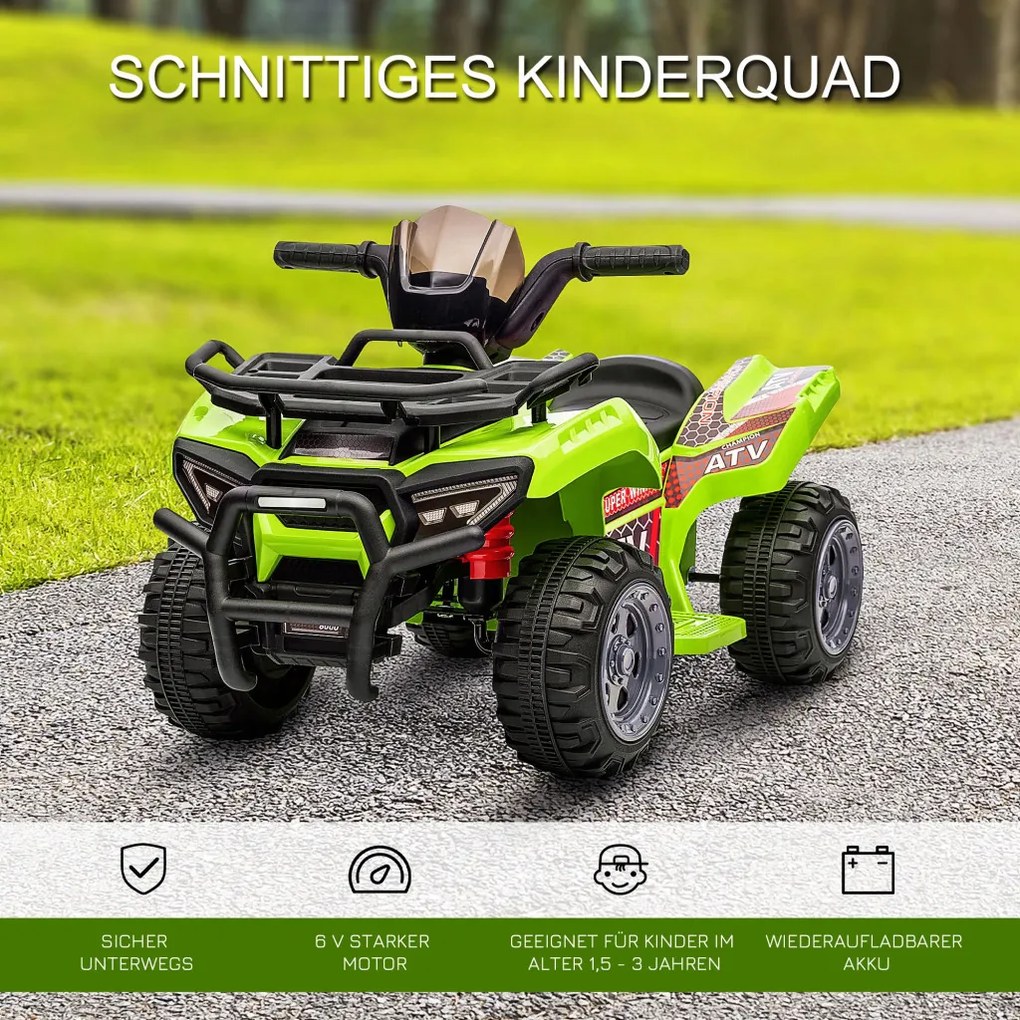 HOMCOM Kids Quad elektromos 6V-os gyerek quad hátrameneti funkcióval, zenével, zöld