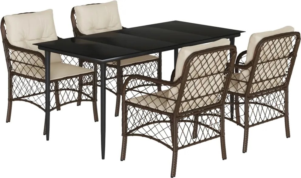 vidaXL 5 részes barna polyrattan kerti étkezőgarnitúra párnákkal
