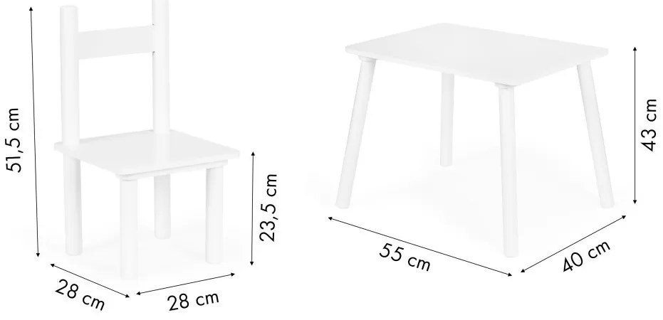 Fa gyerekasztal 2 székkel fehér