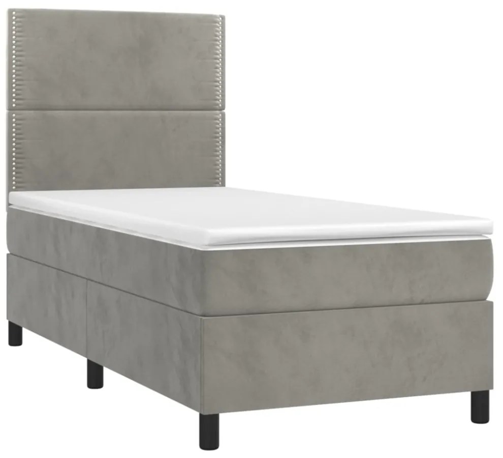 világosszürke bársony rugós és LED-es ágy matraccal 80 x 200 cm