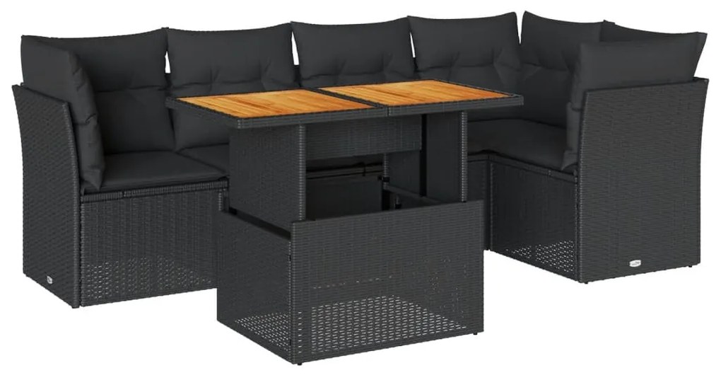 6 részes fekete polyrattan kerti ülőgarnitúra párnákkal