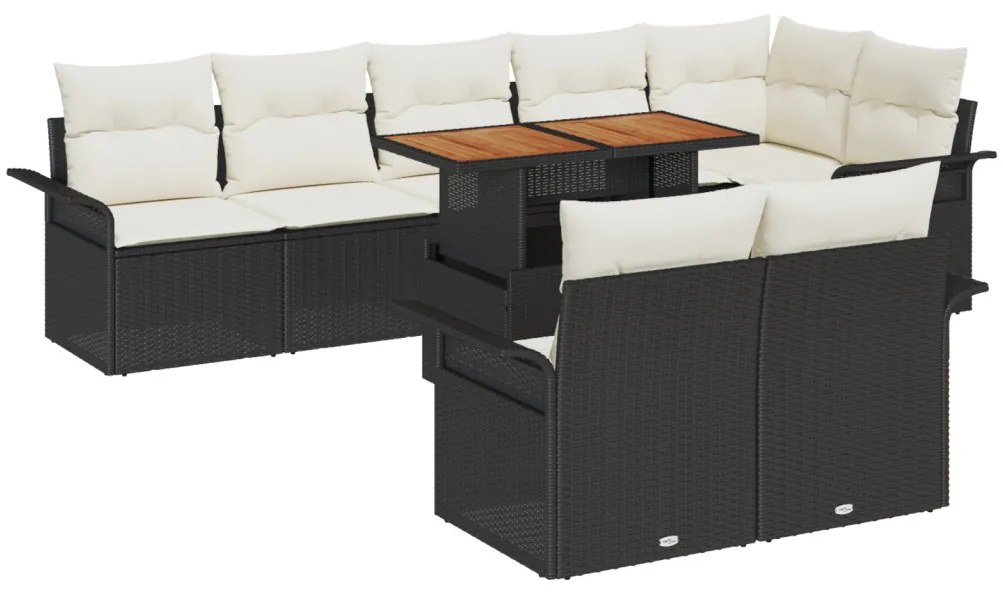 9 Darabos Kerti Sofa Szett Párnákkal Fekete Poli Rattan