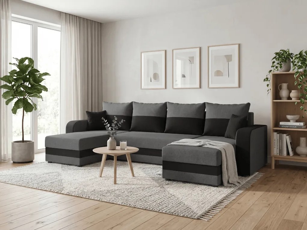 Ágyazható U alakú kanapé VALERIO 305x140 cm, sötétszürke/antracit színű