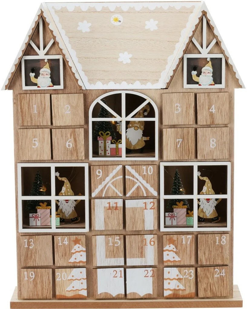 Santa´s house adventi naptár LED fényekkel barna, 29 x 7 x 37 cm