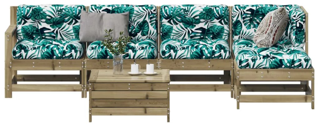 vidaXL 6 részes impregnált fenyőfa kerti ülőgarnitúra párnával