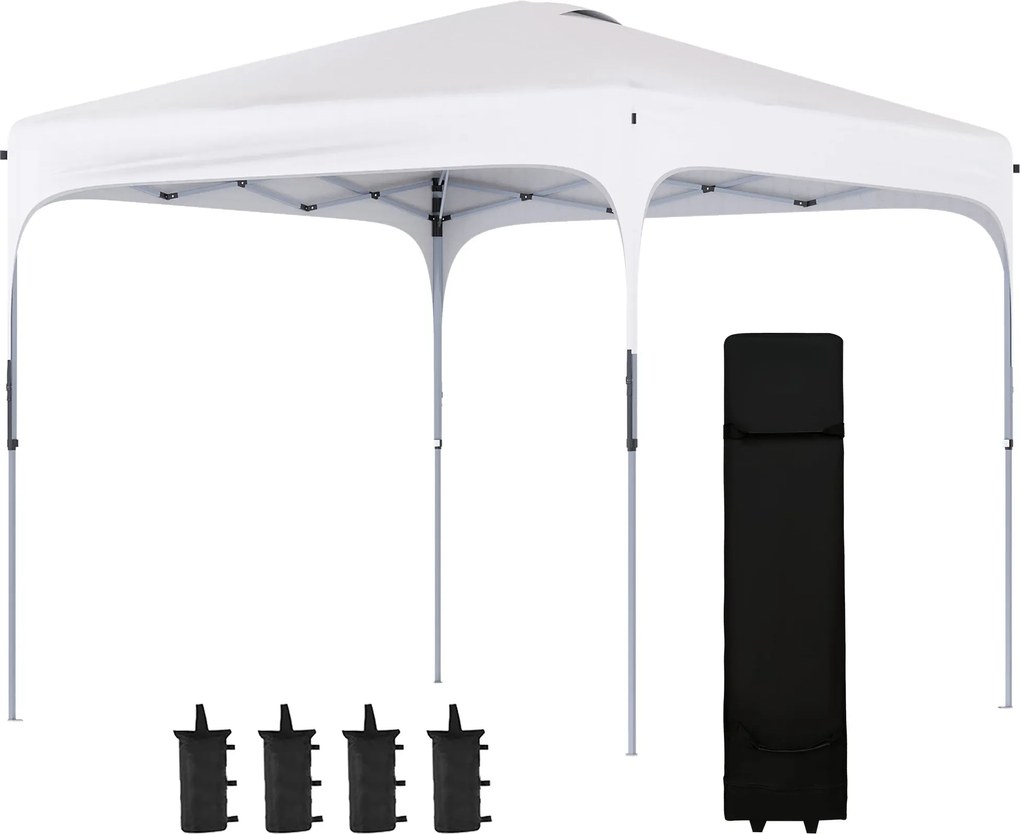 Outsunny Pop-Up Összecsukható Sátor 2.5x2.5x2.68 m Kerti Napernyő UV 50+ Állítható Magassággal 4 Homokzsákkal és Hordtáskával Kempingezéshez, Bulikhoz