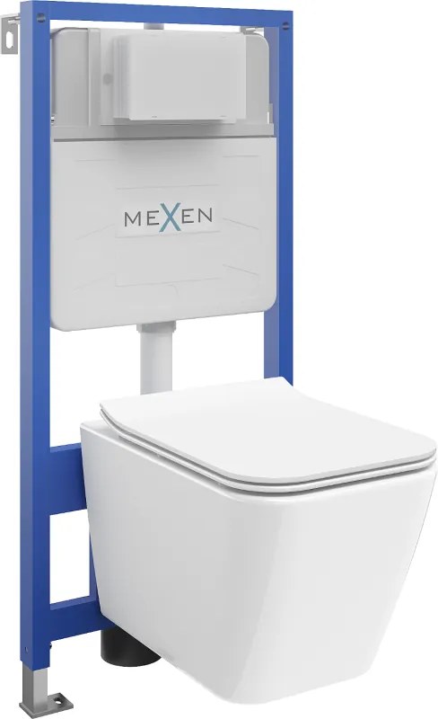 Mexen Cube Fenix Slim beépíthető WC készlet, WC csésze és lassan záródó ülőke, fényes fehér - 61030924000