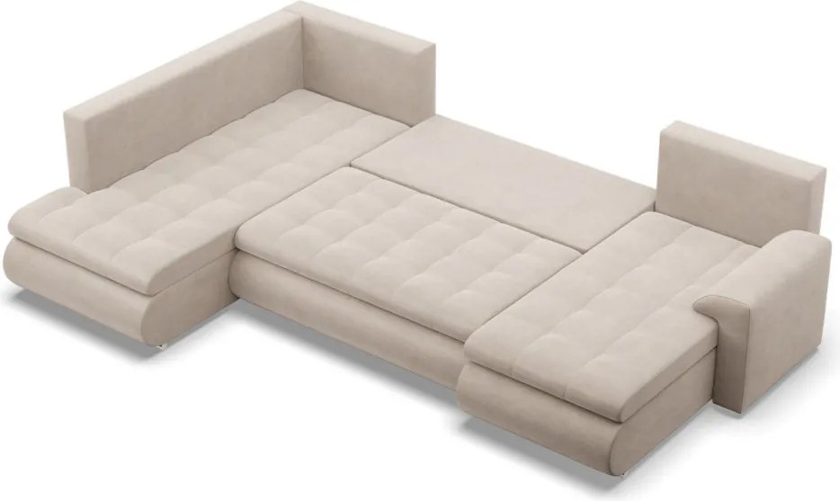 Tokio U sarokkanapé, 3 ágyneműtartóval, bársony, baloldali, bézs
