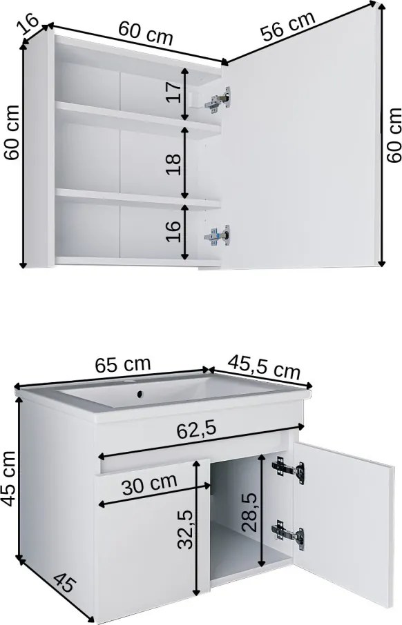 Mosdószekrény, 60 cm – TR283VLN1438