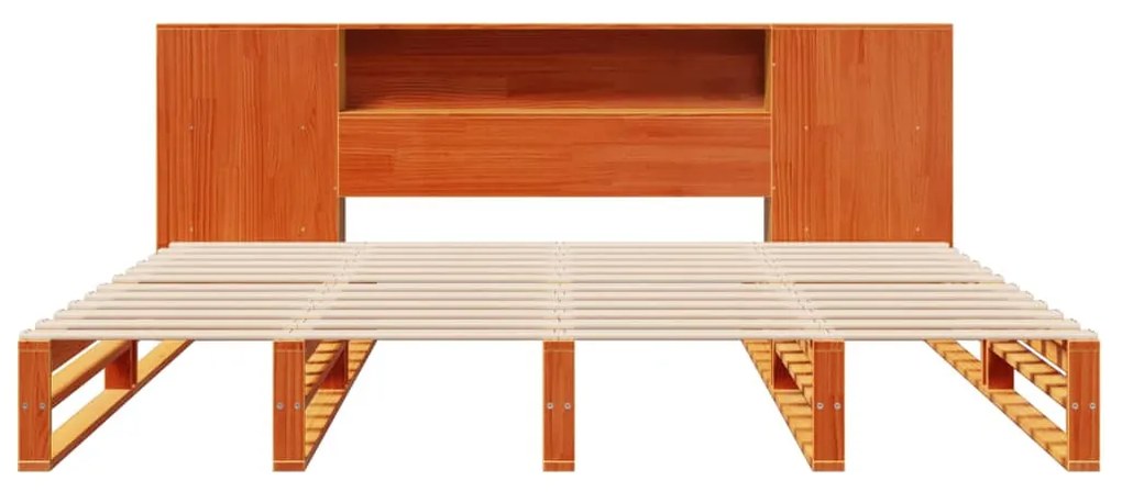 viaszbarna tömör fa könyvespolcos ágy matrac nélkül 180 x 200cm