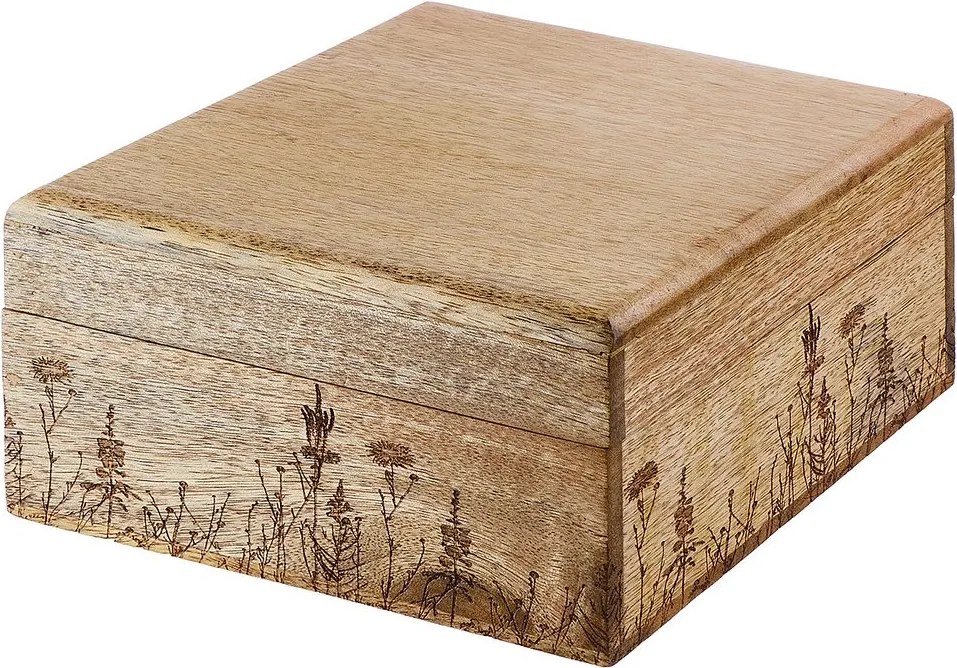 FLOWER BOX mangófa tárolódoboz virág mintával 17 x 17cm