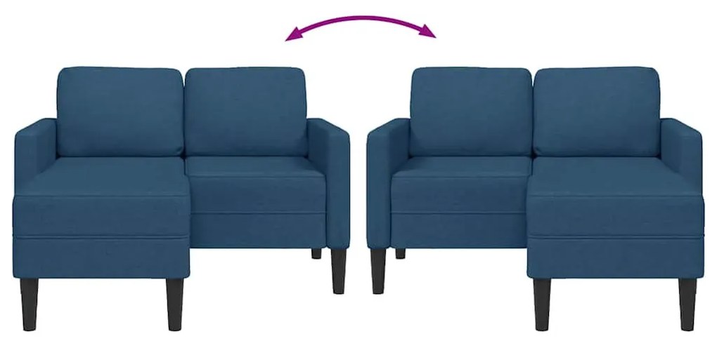 kék anyagból 2 üléses kanapé L-alakú kanapéval 125 cm