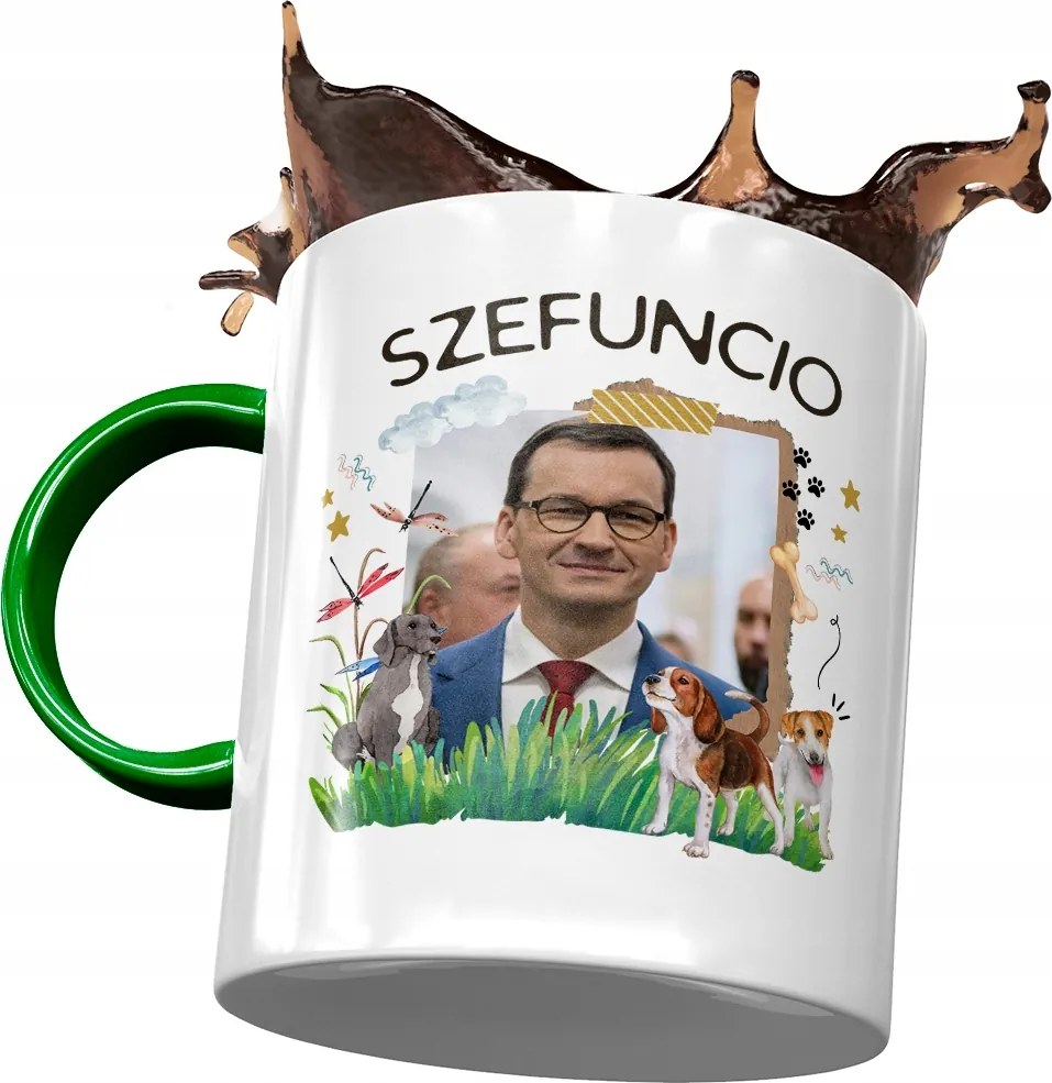 Bögre Zöld Mateusz Morawiecki Premier Ajándék Nyomtatott Fotóval