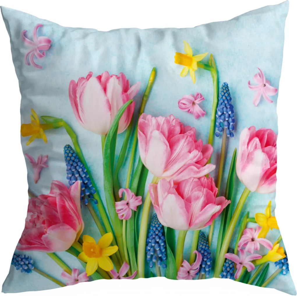 Tavaszi Díszpárnahuzat 40X40 CM Tavaszi Virágok Tulipán Minta 216