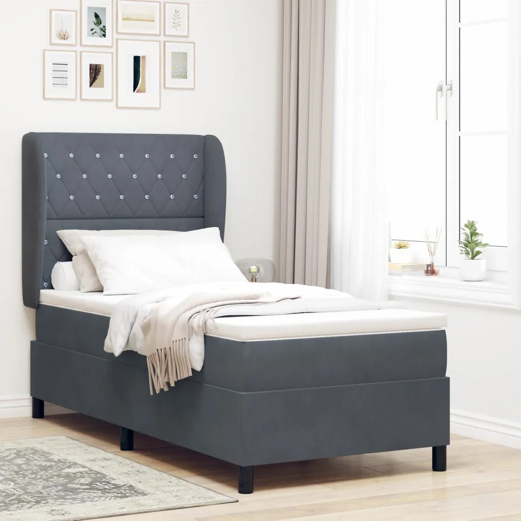 Boxspring Ágy Matrac Közép Szürke 90x190 cm Bársonyos