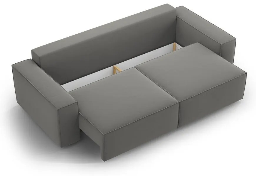 Világosszürke bársony kinyitható-tárolóhelyes kanapé 247 cm Jodie – Micadoni