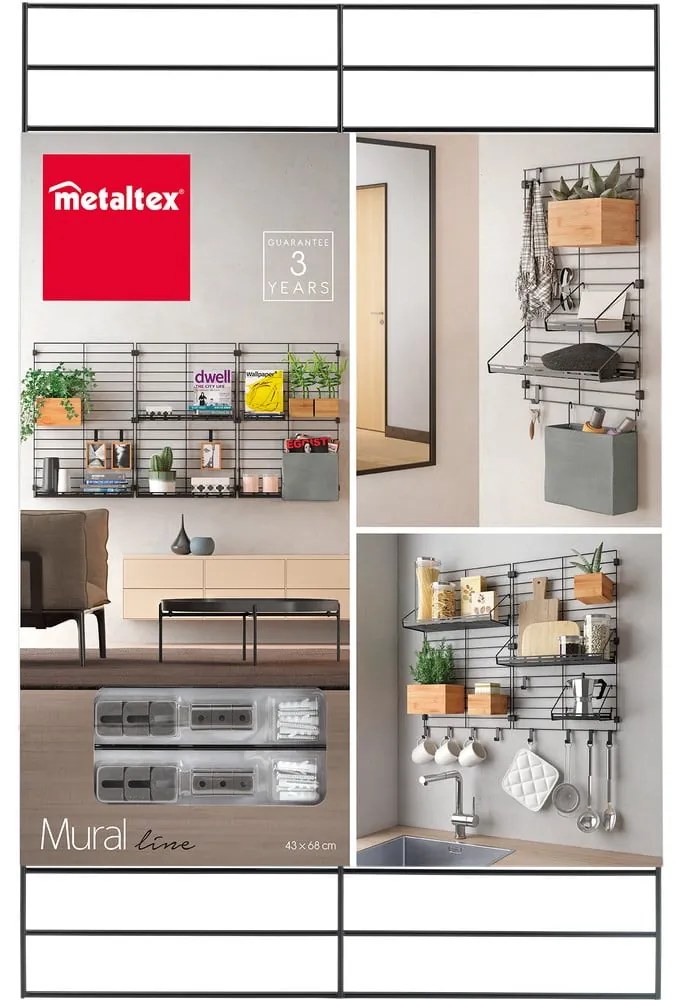 Fekete fém moduláris polcrendszer konzol Mural – Metaltex