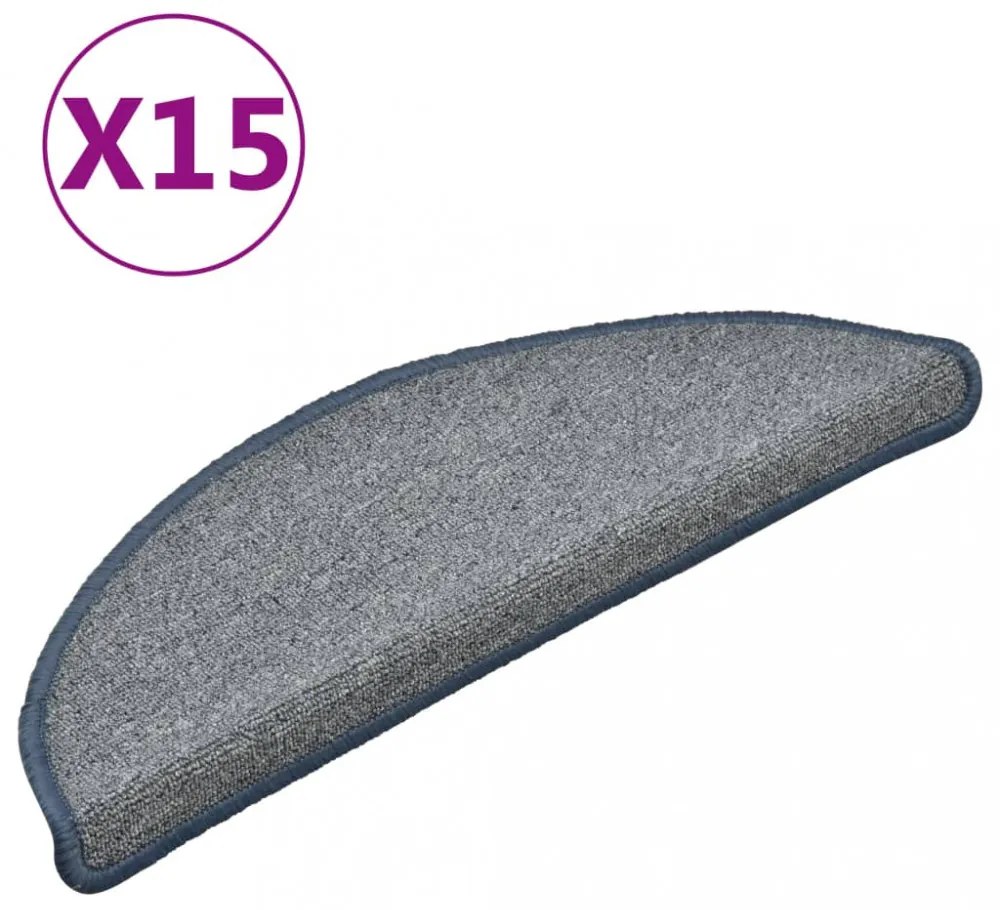 15 db világosszürke és kék lépcsőszőnyeg 56 x 17 x 3 cm