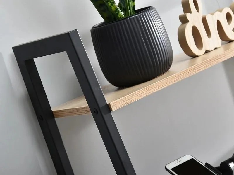KÉSZLETKISÖPRÉS! Intenso Home 5 szintes nyitott könyvespolc / virágállvány 56 x 172cm, döntött design, modern tölgy szín | Univerzális tároló állvány fém lábakkal