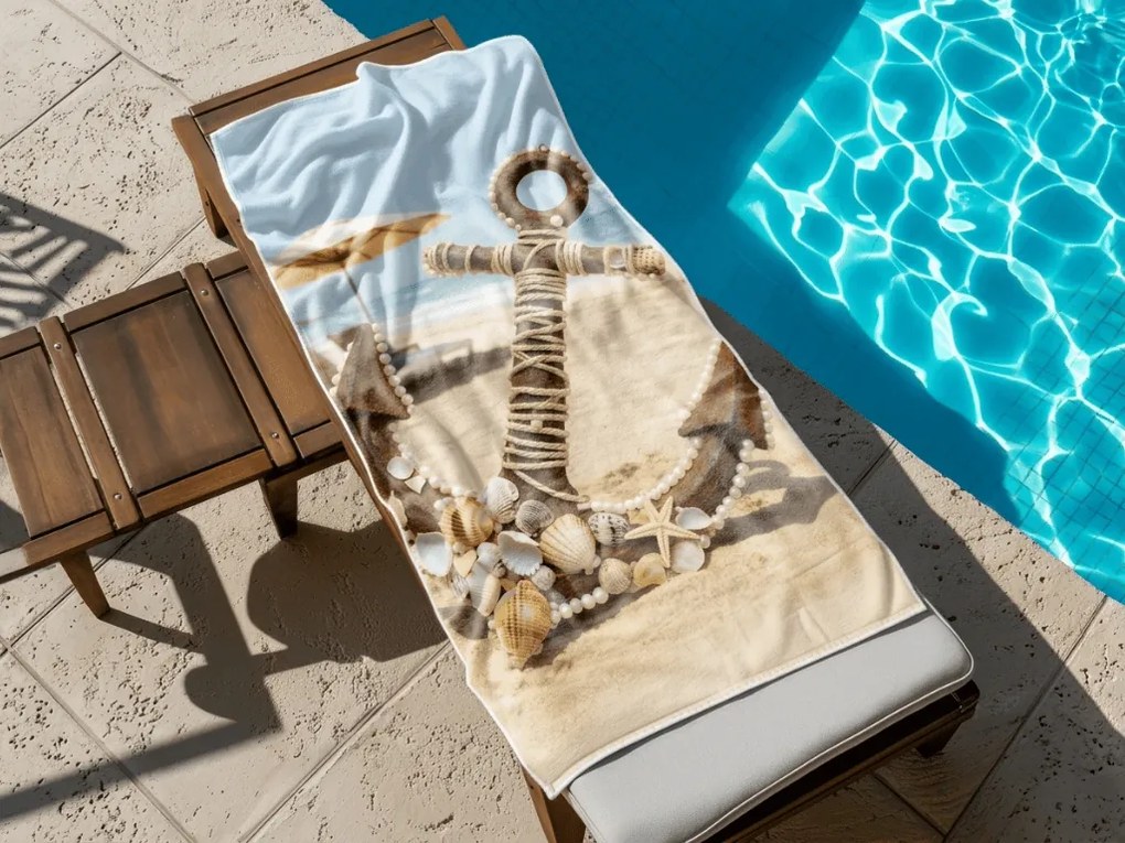 Gyorsan száradó tengerparti fürdőlepedő ANTIC ANCHOR színes 70 x 140 cm, 100% mikroszál