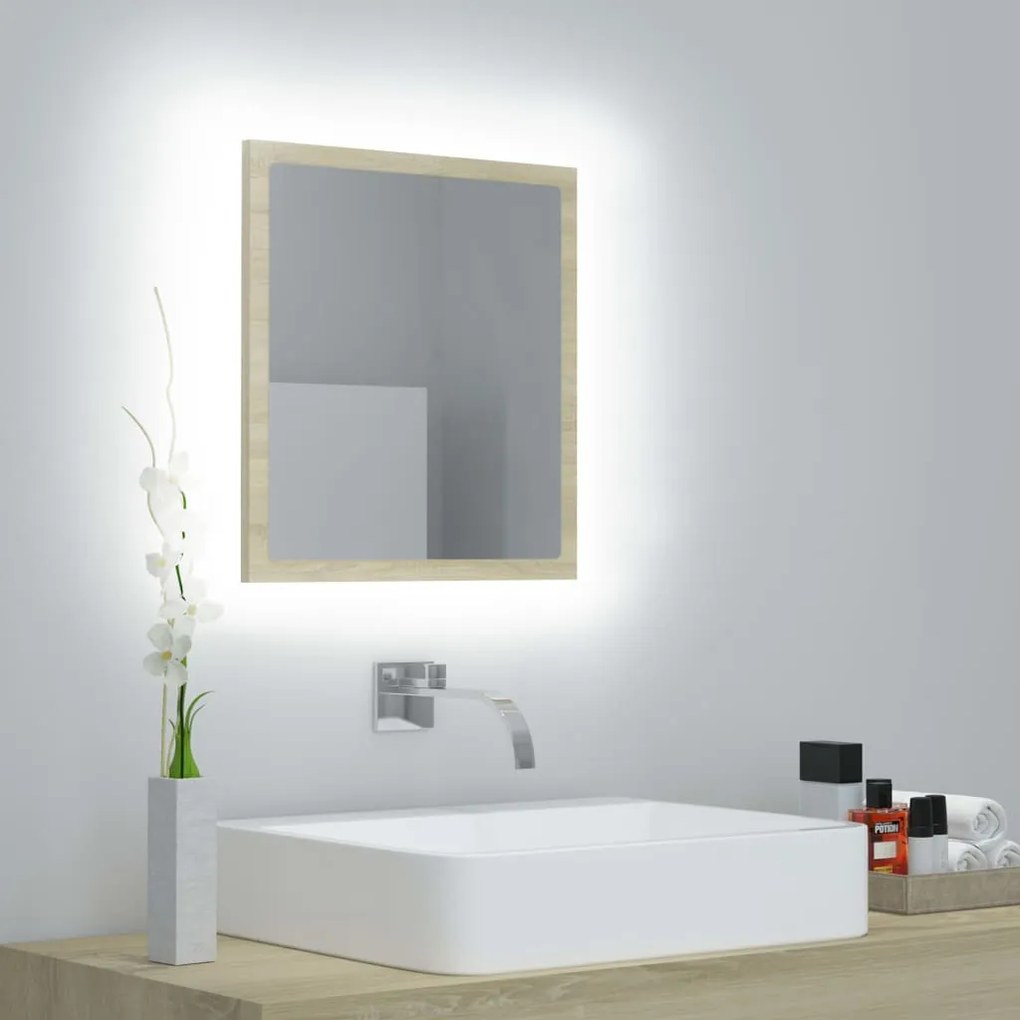 sonoma tölgy akril LED-es fürdőszobai tükör 40x8,5x37 cm