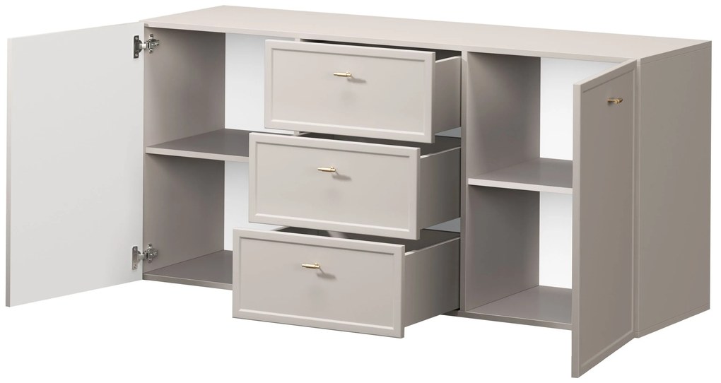 Lorini fali komód 150 cm - kasmír / arany T-bar fogantyúk
