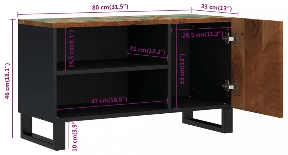 tömör újrahasznosított és szerelt fa TV-szekrény 80x33x46 cm