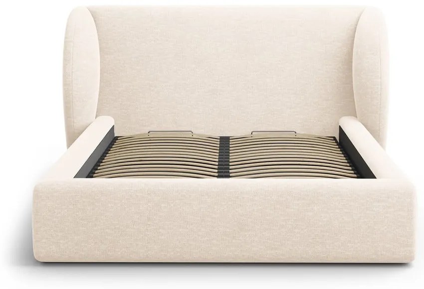 Krémszínű kárpitozott ágyneműtartós franciaágy ágyráccsal 200x200 cm Miley – Micadoni